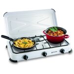 Rchaud gaz portable 3 feux 3450w blanc laqu couvercle plaque de cuisson kemper