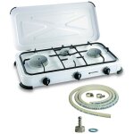 Rchaud gaz portable 3 feux 3450w blanc laqu couvercle plaque de cuisson + tuyau gaz kemper