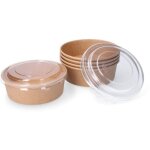 R�cipient rond en carton biod�gradable pour salade avec couvercle 500cc (5 unit�s)