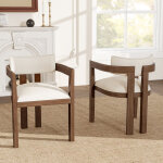 Redom lot de 2 chaises de salle � manger avec accoudoirs, tissu en lin, cadre en bois massif couleur ...