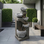Redom fontaine de jardin avec pompe � eau et �clairage led, aspect pierre naturelle, r�sine gris
