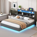 Redom - lit adulte rembourr�, lit 2 personnes avec port usb et lumi�re led, 160x200 cm, t�te de lit rangement, ...