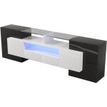 Redom - meuble tv lgant, panneau bas. meuble de salon  clairage led blanc et noir brillant de 200 ...