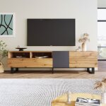 Redom - meuble tv moderne aux couleurs contrast�es avec grain de bois 180 cm