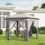 Redom tonnelle de jardin 405x340x285 cm, hexagonale avec 6 parois en mesh et toit ventil�, m�tal, caf� ...