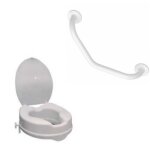 Rhausse wc pmr pellet plastique blanc avec abattant 10 cm + barre de maintien coude pmr pellet essentiel ...