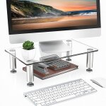 R�hausseur d'�cran d'ordinateur portable moniteur stand en verre, support de moniteur pc et tv pour bureau, ...