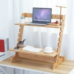 Rehausseur ecran pc portable - bureau debout rglable en bambou avec plateau de clavier poste de travail ...