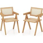 Lot de 2 chaises de salle  manger avec accoudoirs, fauteuil salon en bambou avec dossier en rotin, pour ...