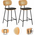Relax4life lot de 2 tabourets de bar en rotin, chaise haute bar cuisine boh�me avec dossier incurv�, ...
