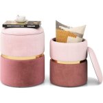 Lot de 2 tabourets de coiffeuse en velours, poufs avec rangement 32 l + 21l, repose - pieds avec couvercle ...