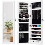 Armoire � bijoux murale / suspendue avec miroir psych� & lumi�res led, organisateur de bijoux verrouillable ...