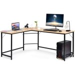 Relax4life - bureau informatique d'angle en forme de l en bois et mtal avec 6 pieds rglables, poste ...