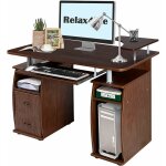 Relax4life - bureau d'ordinateur avec 2 tiroirs, tablette imprimante et tablette � clavier, bureau informatiqu ...