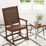 Relax4life chaise  bascule en bois, fauteul avec base en bois caoutchouc sige en pu pieds antidrapants, ...