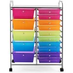 Chariot de rangement avec 15 tiroirs en pp et cadre m�tal, tour de rangement � roues avec 2 freins pour ...