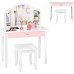 Relax4life - coiffeuse enfant avec tabouret et miroir  3 volets amovible, coiffeuse fille 2 - en - 1 ...
