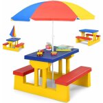 Relax4life ensemble salon de jardin pour enfant comprenant 1 table et 2 bancs plus 1 parasol centr� en ...