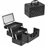 Mallette � maquillage avec miroir et s�parateurs r�glables 2 plateaux, bo�te � cosm�tiques portable pour ...