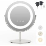 Miroir maquillage led rond avec clairage 3 couleurs & luminosit rglable, miroir de table rotatif  ...