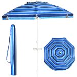 Parasol de plage inclinable avec m�t d�montable et pieds � vrille, parapluie de soleil � 8 baleines r�sistant ...