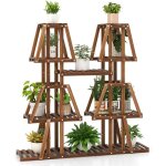 Relax4life support de plantes en bois  5 niveaux, tagre  plantes trapzodal  10 pots d'angle haut ...