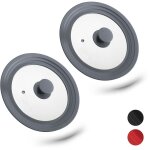 Lot de 2 couvercles universels, verre, universel, rebord silicone, trou vapeur, casseroles, poles, d ...