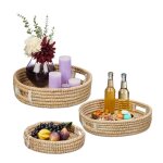 Relaxdays lot de 3 plateaux de service, tablette avec poign�es, design tress�, en zost�re, bord sur�lev� ...