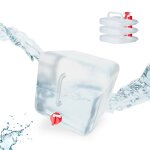 Lot de 4 bidons pliants, robinet, bouchon  vis, poigne, eau, camping, 15 litres, transparent / rouge ...