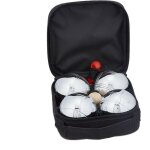 Lot de 4 boules de ptanque mtalliques, avec cochonnet et mtre, sacoche, jeu en extrieur, argent ...