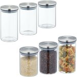 Lot de 6 bocaux en verre avec couvercle inox, bocal conservation, 3 tailles, hermtique, transparent ...