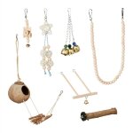 Relaxdays lot de 7 jouets pour oiseaux, accessoires de cage, perruches, canaris, calopsittes, nichoir, ...