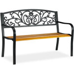 Relaxdays - banc de jardin, 2 siges, balcon, terrasse, bois, mtal, rustique, h x l x p : 86, 5 x 127 ...