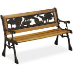Relaxdays banc jardin enfants, motifs animaux afrique, capacit� de 50 kg, bois et fonte, hlp : 51 x 83 ...