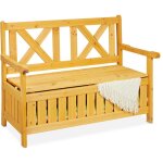 Relaxdays - banc de jardin avec rangement, deux places, hlp 85 x 115 x 60 cm, bois de sapin, si�ge avec ...
