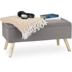 Relaxdays ? banc de rangement rembourr� 39, 5 x 79, 5 x 39 cm ? tissu lin et bois d'eucalyptus ? charge ...