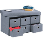 Relaxdays banquette de rangement 6 tiroirs, assise confortable, banc pliable, h x l x p : 39 x 76 x 38 ...