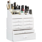 Bo�te rangement maquillage make up organisateur cosm�tiques tiroirs compartiments, blanc - relaxdays