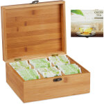 Bote  th bambou, coffret, 72 sachets th, couvercle, 6 compartiments, hxlxp: 9, 5 x 22 x 18, 5 cm, ...