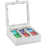 Relaxdays bote  th, effet bois, 7 compartiments rangement sachet tisane, coffret fentre, hxlxp : ...