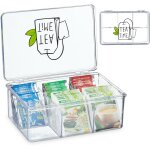 Relaxdays bo�te � th�, plastique, sachets tisane, 6 casiers, rangement, couvercle, hxlxp : 9x21, 5x15 ...