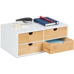 Bo�te � tiroirs, 4 compartiments, pour mat�riel de bureau, hxlxp : 14x33x21 cm, bambou et mdf, blanc ...