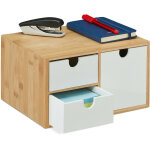 Bo�te � tiroirs, bambou et mdf, mini - commode 3 compartiments, hlp : 14, 5x25x20 cm, organiseur, nature ...