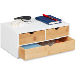 Bote  tiroirs, bambou et mdf, mini - commode 3 compartiments, hlp : 14 x 33 x 21 cm, organiseur, nature ...