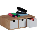 Bote  tiroirs, bambou et mdf, mini - commode 3 compartiments, hxlxp : 9 x 26 x 18 cm, organiseur, nature ...