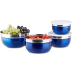 Bol mlangeur avec couvercle lot de 4 saladiers en inox plusieurs tailles hxlxp: 9 x 18, 4 x 18, 4 cm, ...