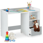 Relaxdays ? bureau enfant 60 x 80 x 38 cm ? 2 tiroirs ? compartiment ouvert ? mdf blanc et gris ? pour ...