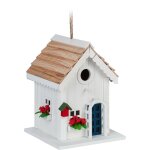 Cabane  oiseaux, dcorative, en bois, suspendre, h x l x p : env. 23, 5 x 18 x 18 cm, blanche - relaxdays ...