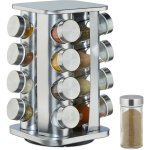 Relaxdays carrousel à épices, 16 pots en verre, présentoir à épices inox, rotatif 4°, argenté Relaxdays carrousel à épices, 16 pots en verre, présentoir à épices inox, rotatif 4°, argenté