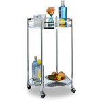 Chariot cuisine, rond, desserte avec 2 tages, acier, bar roulant avec 4 roulettes, mtal, 75 x 50 cm, ...